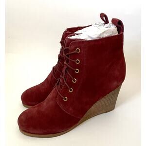 Dita Wedge Lace Leather Suede Upper Boot Burgundy Size 9 NEW
